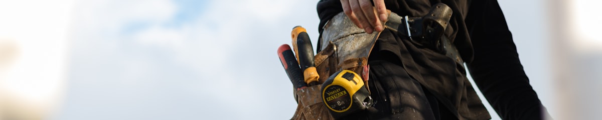 Close-up of a contractor's tool belt